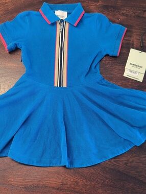 Burberry Royal Blue Polo Dress with Red Trim and Signature Stripe